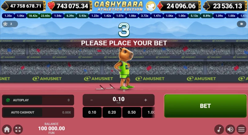 Cashybara Athletics Edition - オッズカウンター付きのランのメイン画面