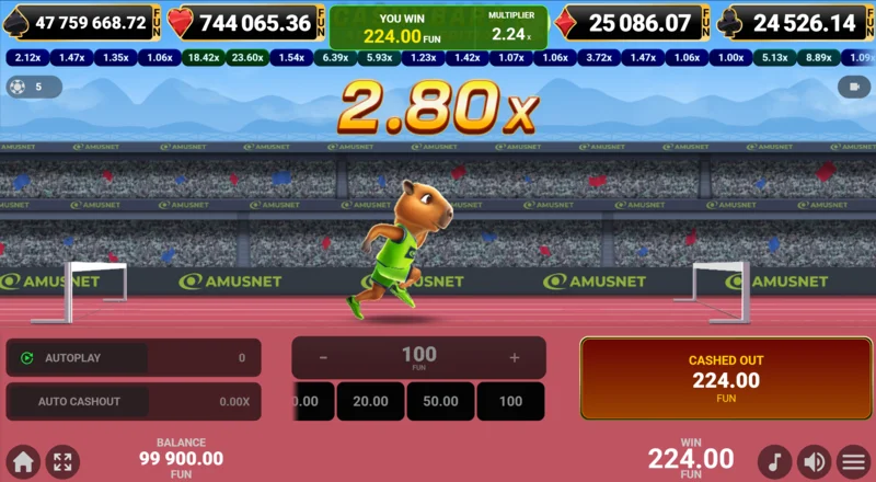 Cashybara Athletics Edition - 成功したキャッシュアウトと勝利金の入金